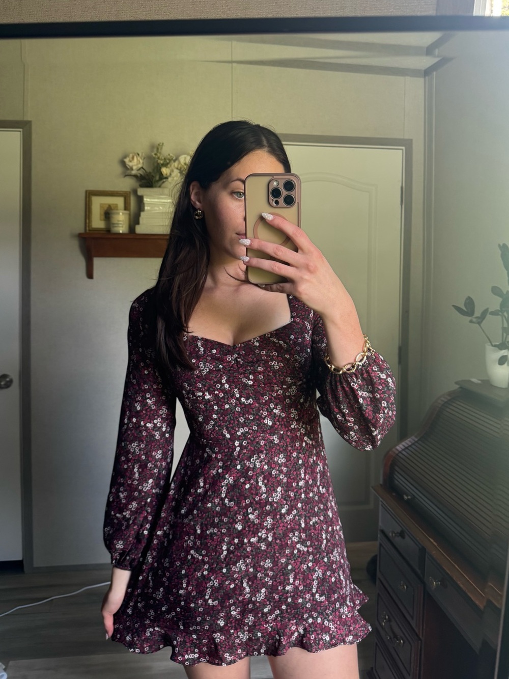 Altar’d State Burgundy Floral Long-Sleeve Dress
